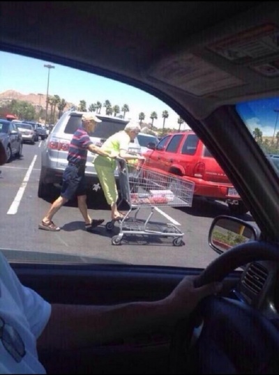 Never Too Old for a Shopping Cart Ride