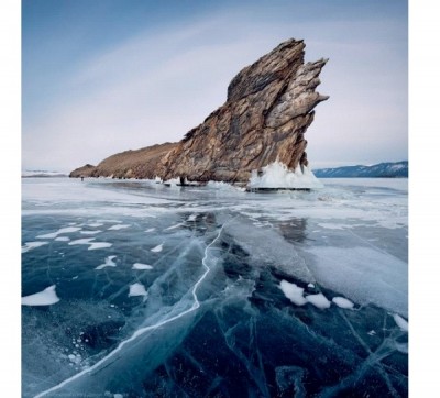 Frozen Lake Baikal in Siberia