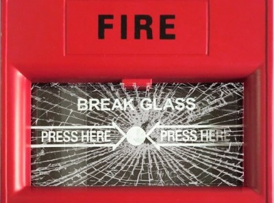 Break glass to sound alarm