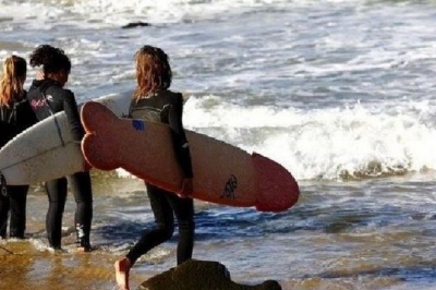 Girl with a fancy surfboard