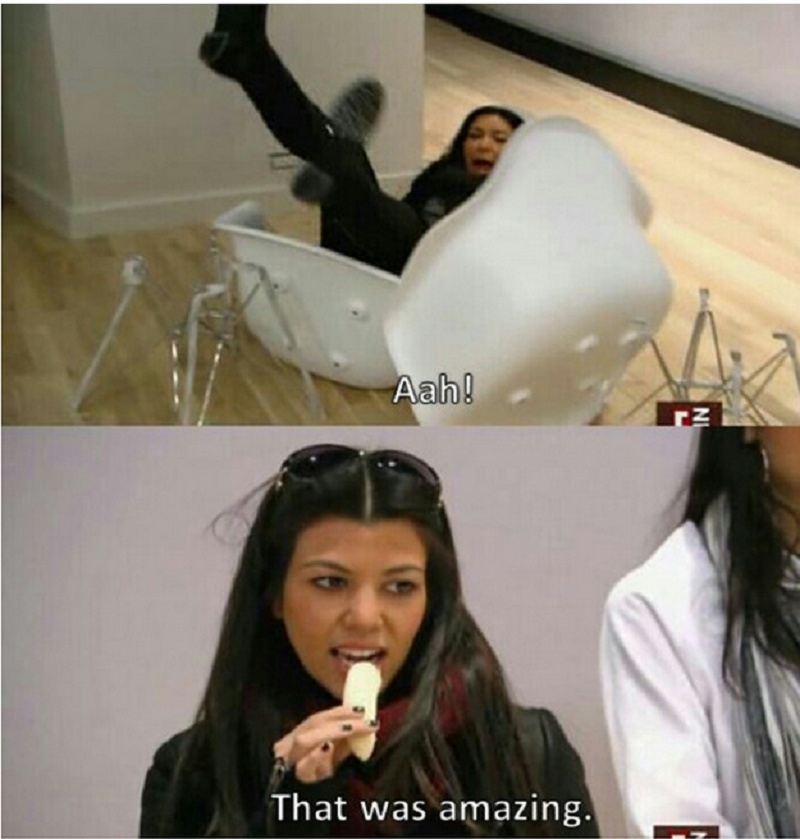 This Reaction From Kourtney When Kim Falls Off Chair