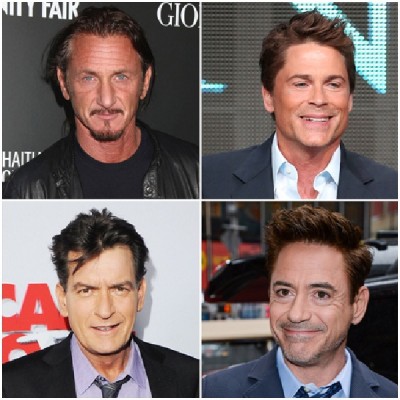 Charlie Sheen, Rob Lowe, Robert Downey Jr., and Sean Penn