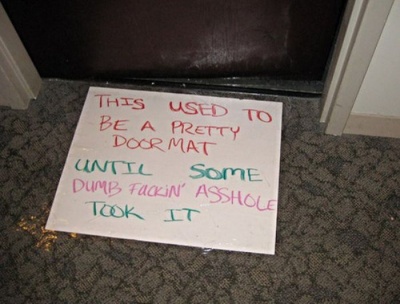 Protesting a Doormat Theft Like Boss