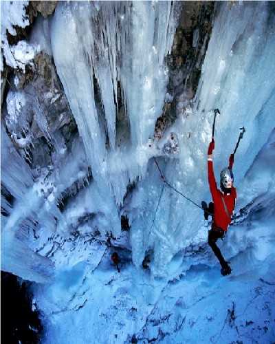 Icy waterfall climb