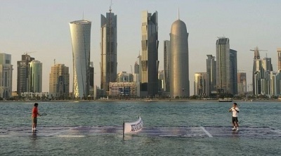 Nadal and Federer Playing Tennis on Water Court, Qatar