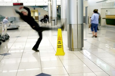 Walking carefully on wet floors