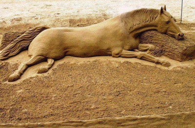 Awesome sand horse sculpture