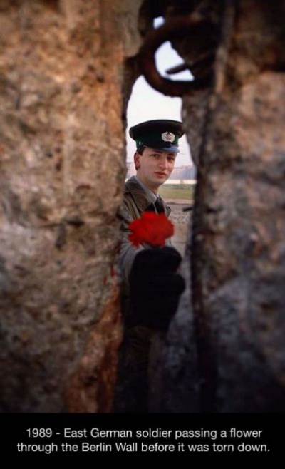 This Powerful Picture of a Soldier Passing a Flower through the Berlin Wall