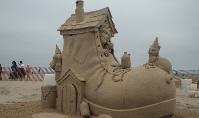 Shoe house sand sculpture